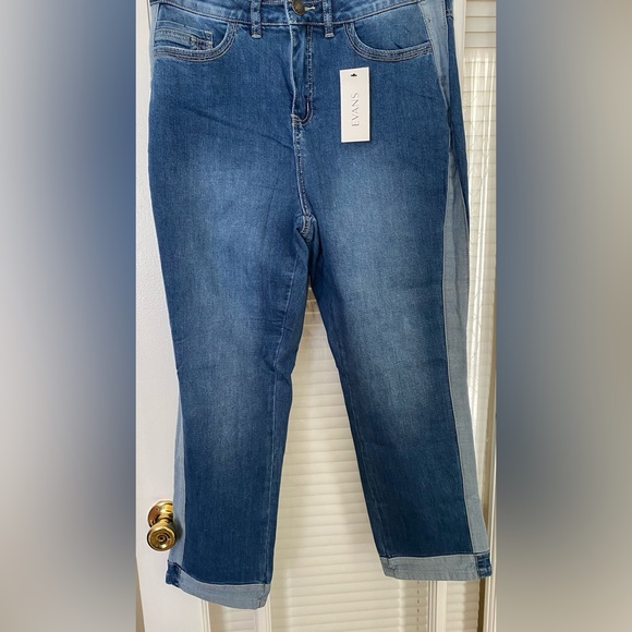 Denim Cuffed Jeans with Contrasting Trim - Picture 1 of 6